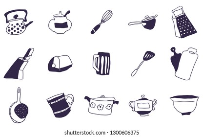 selection of everything for the kitchen doodles drawings vector