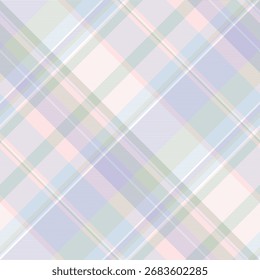 Vetor de textura de tecido de seleção, tartã têxtil de material sem costura. 70s padrão de fundo check plaid na paleta de cores claras e brancas.