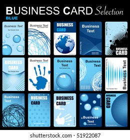 Selection of fifteen blue inspired business cards with abstract elements