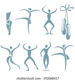 Selection Of Figures In Different Dance Poses And Ballet Shoes