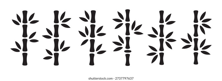 Selection of five different bamboo icons showing artistic diversity in growth habit and foliage density