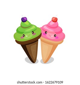 Selection of flat ice cream cones Premium Vector