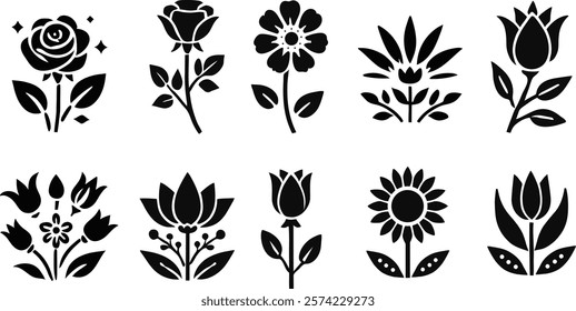 A selection of flower silhouettes for artwork compositions