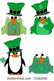 A selection of four bird images celebrating Saint Patrick's day