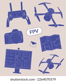 A selection of fpv drone stickers, a quadrocopter vector collection