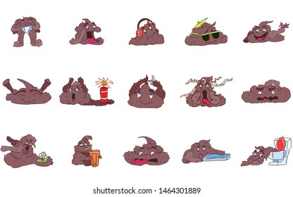 a selection of funny monsters poop in different situations of life