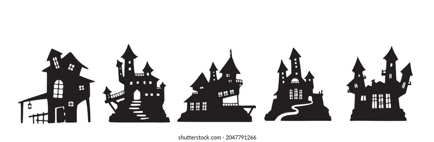 Selection of gloomy castles halloween on white background - Vector illustration