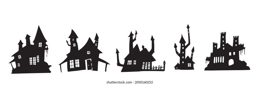 Selection of gloomy castles halloween on white background - Vector illustration