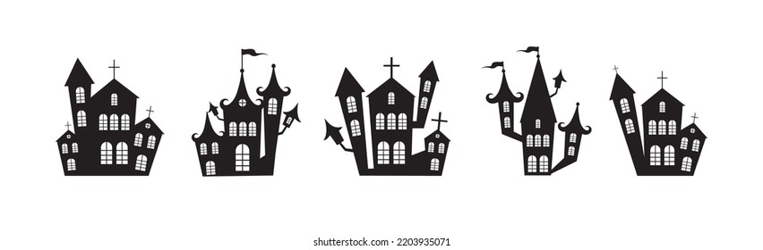 Selection of gloomy castles halloween on white background - Vector illustration