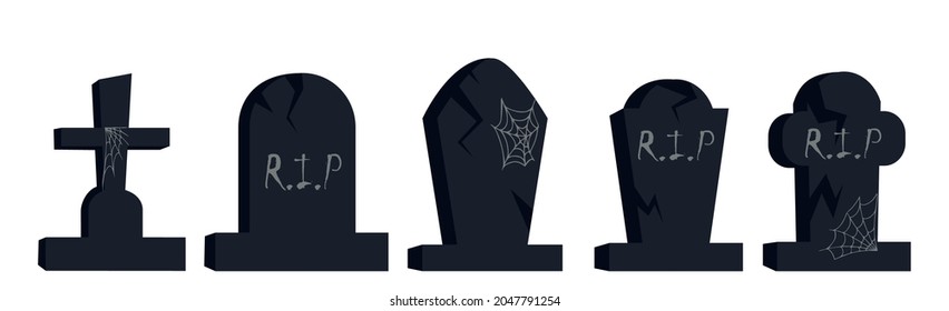 Selection of gravestones from the halloween cemetery on a white background - Vector illustration