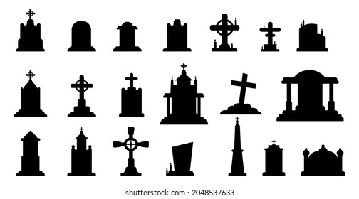 Selection of gravestones from the halloween cemetery on a white background - Vector illustration