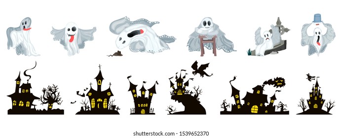A selection of Halloween holiday. ghosts and castles