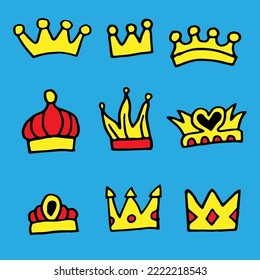 Selección del elemento de la caricatura de la corona dibujada a mano