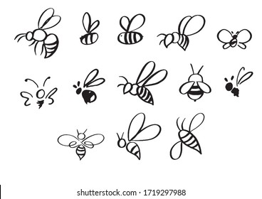 Selection of hand-drawn bees in different styles