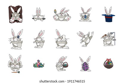 selection of hare character for easter holiday. vector doodle sketch