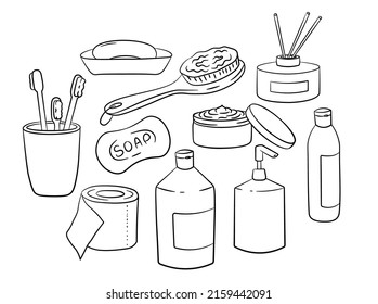 A selection of hygiene items for the bathroom and toilet. Vector illustration.