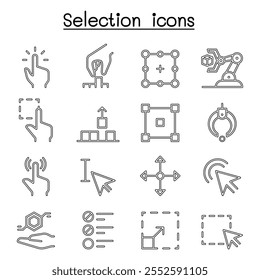 Selection icon set in thin line style
