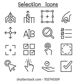 Selection icon set in thin line style