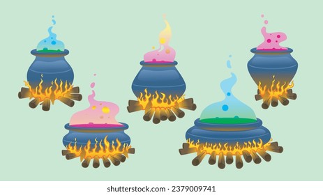 Selection of images of cauldrons and potions and cauldrons and potions for Halloween