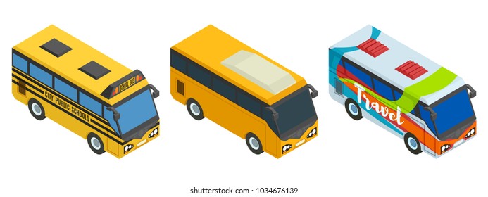 selection of isometric buses three pieces vector
