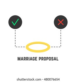 selection like marriage proposal. concept of decision, event, joke, passion, option, precious, decide, take a decision. flat style trend modern logo design vector illustration on white background