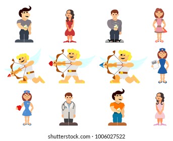 a selection of lovers and angels over a valentines day vector