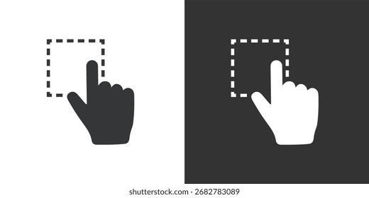 Auswahl- oder Marquee-Gesten-Symbol mit gepunktetem quadratischem Begrenzungssymbol. Symbol für durchgezogene Glyphenserie