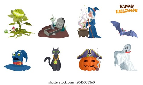 a selection of monsters for the holiday halloween characters october. vector stock flat