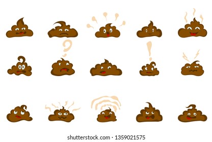 selection of monsters poops with different emotions on a white background