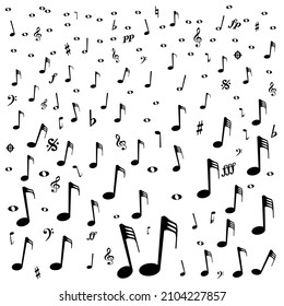 A selection of musical notes and symbols set out as a notes background