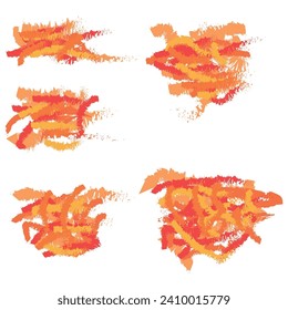 A selection of peach fiery brush strokes with cysts on a white background