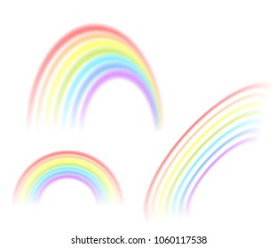 A selection of rainbow, different options on isolated white background. Vector illustration for your design. The symbol of the ended rain.