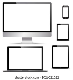 A selection of realistic computers isolated on a white background