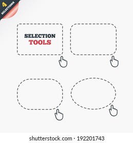 Selection rectangles. Selection dashed lines with mouse cursor. Arrow pointer. Ellipse. Vector