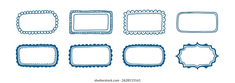 Selection of Rectangular Shapes with Ornamental Borders in Blue Outline