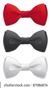 A selection of red, black and white formal bow ties.