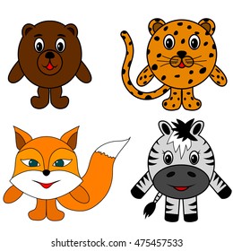 selection of round animal bear zebra fox cheetah. animals icon