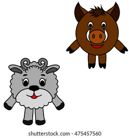 selection of round animal wild boar shee. animals icon