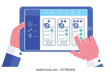Selection of a service company by rating. Vector image, flat design, white background.