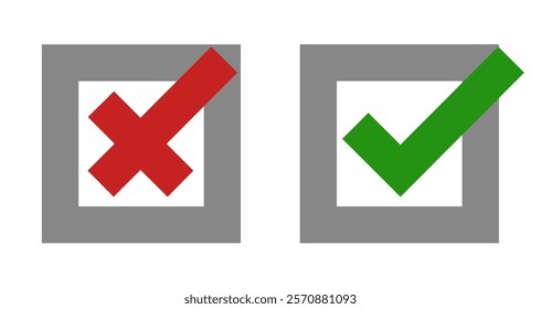 Selection sign. Flat buttons. Green check marks and red crosses. Selection graphics. ESP 10.