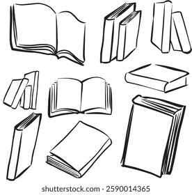 selection of simple book doodles, hand drawn illustrations