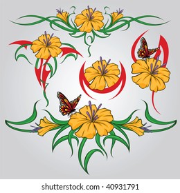 Selection of sketches tattoo tribal â?? flowers and butterfly