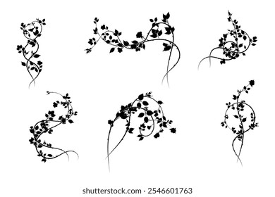 selection of small elements pattern roses weaving plants. vector stock image