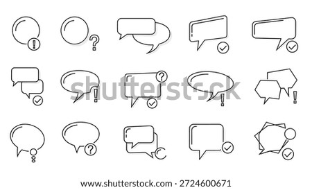 Selection of speech bubble icons with various symbols like checkmarks, question marks, and exclamation points.