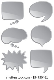 A selection of speech and thought bubbles in monochromatic coloring.