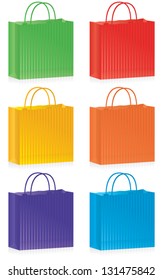 A selection of striped shopping bags in bright colors.
