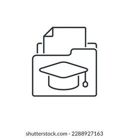 Selection of student educational materials. Vector linear icon isolated on white background.