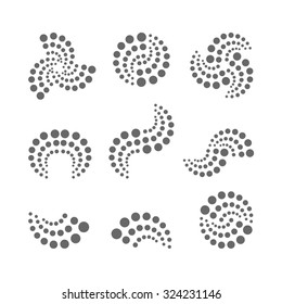 A selection of stylized black logos. hurricane symbol, tornado, tornadoes, storm. Round point vector abstract icons.