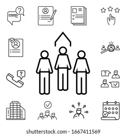 Auswahl des geeigneten Kandidaten-Icons. Detaillierte Auswahl an Interview-Symbolen. Hochwertiges Grafikdesign. Eines der Kollektionssymbole für Websites, Webdesign, mobile App