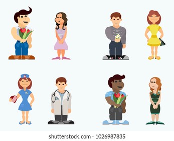 selection of teenagers cartoon style lovers vector illustration